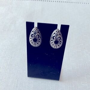 Teardrop Ornate Silver Tone Earrings